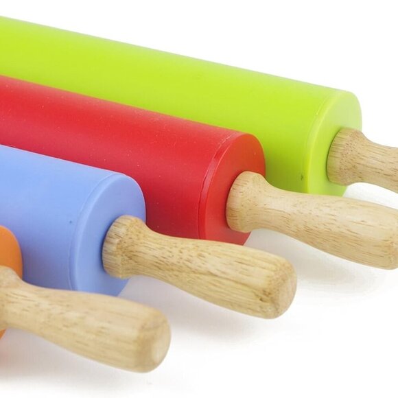 Silicone Rolling Pin for Baking Non-stick Rolling Pin Dough Roller Woode… - Picture 7 of 8